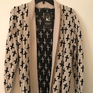 BRAND NEW Beige & Black Cross Print Cardigan Long